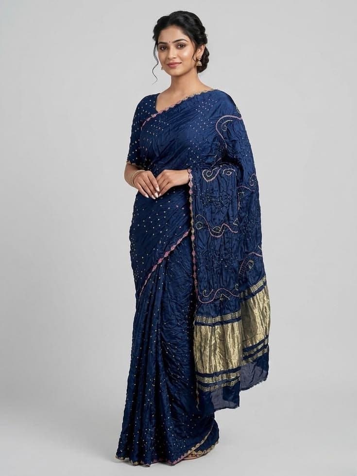 Mehfil Magic Navy Blue Bandhani Saree