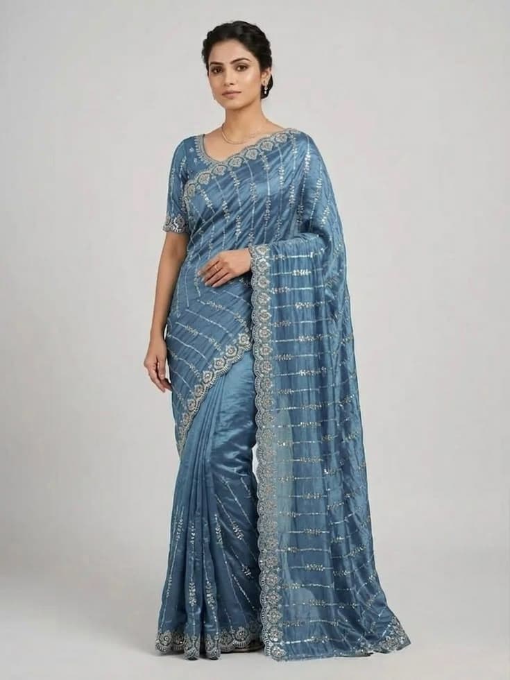 Saree sitara smoky blue saree