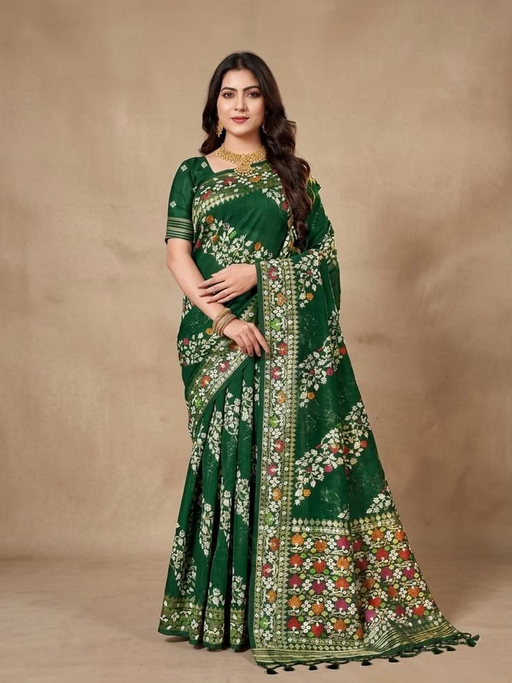 Elegent Echo Emerald Green Saree