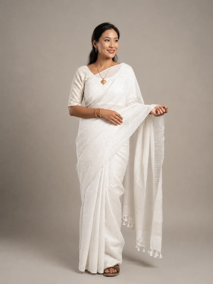 Kargha Kala White Saree