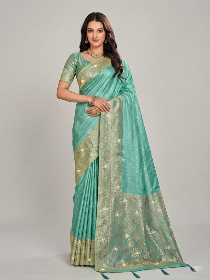 Sunehri Silk Pastel Aqua Saree