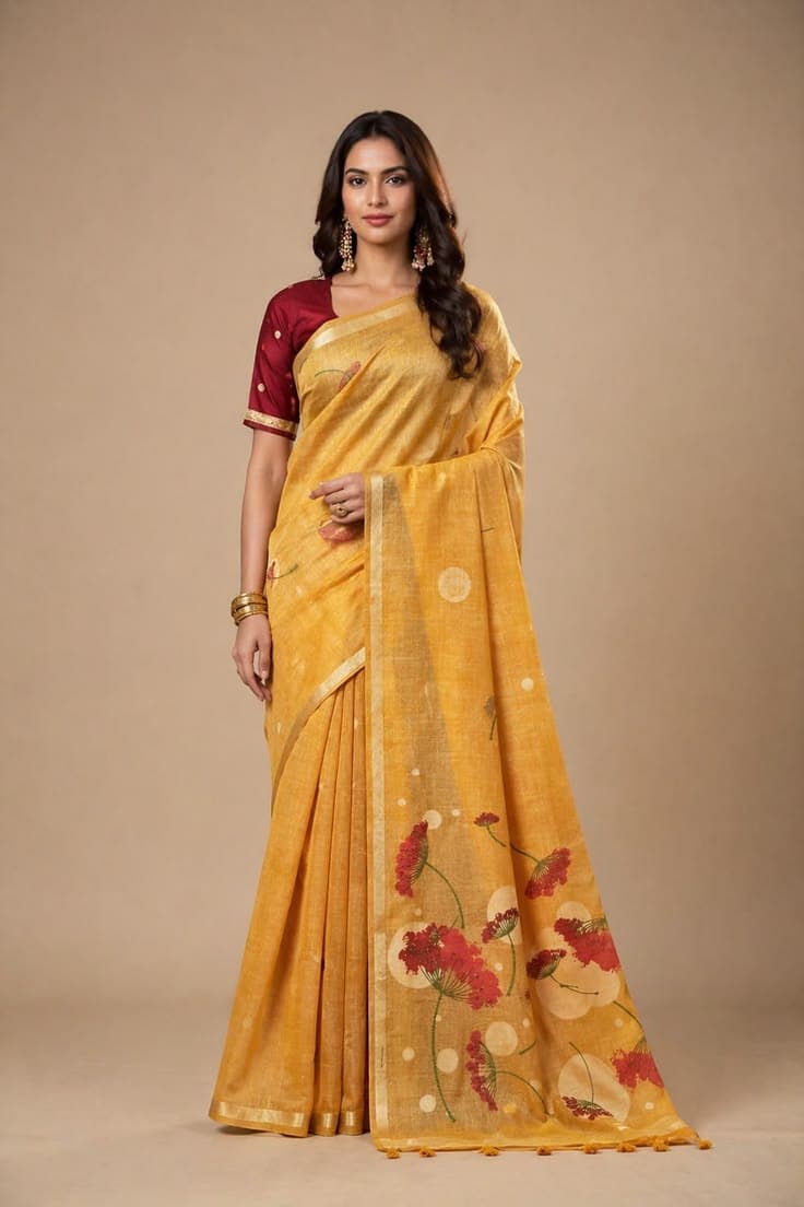 Suhani Sutra Mustard Gold saree
