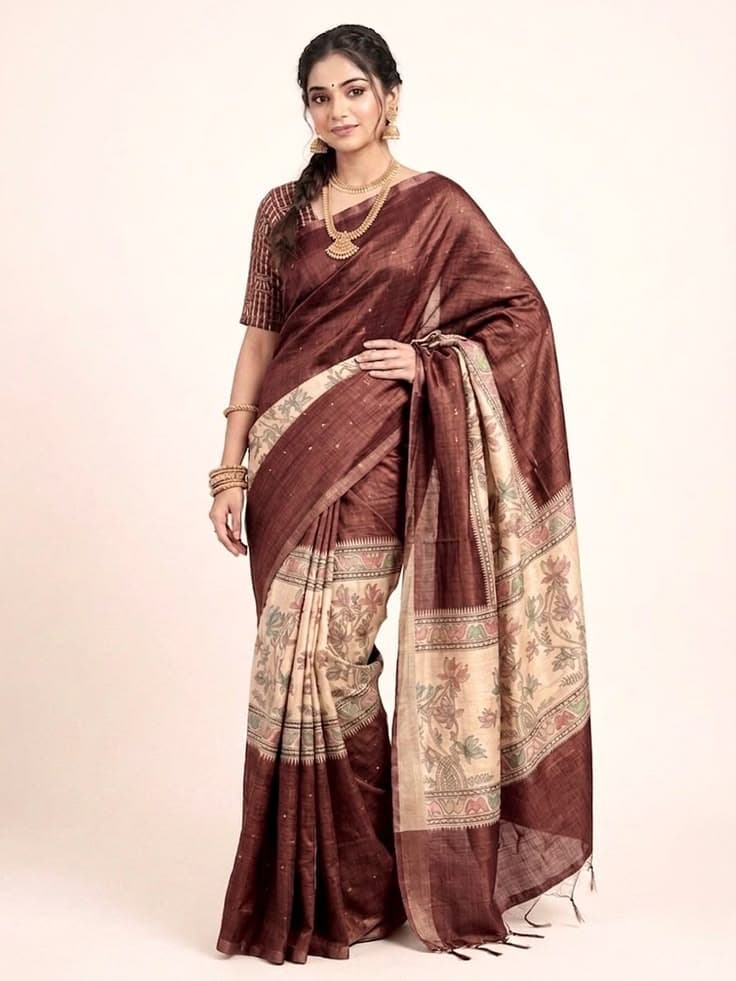 Petal Elegance Dusty Brown Saree