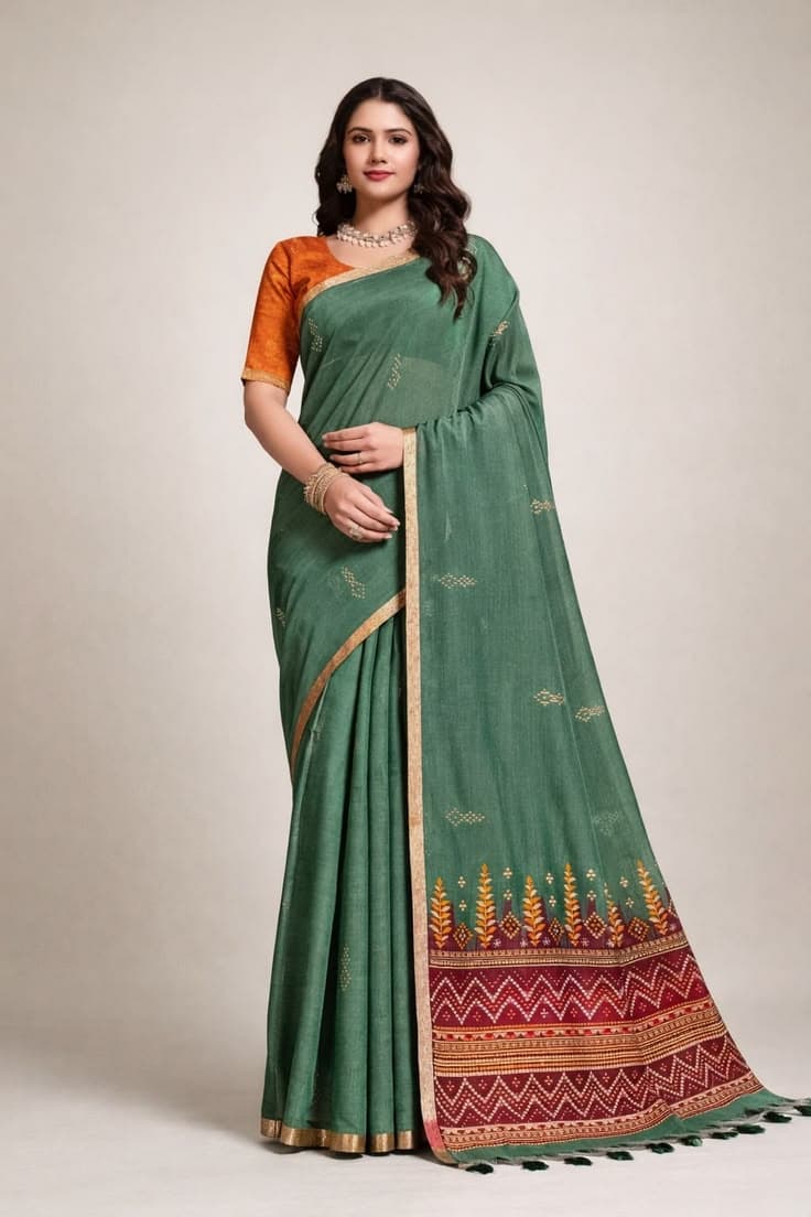 Serene Threads Emerald Grace Saree