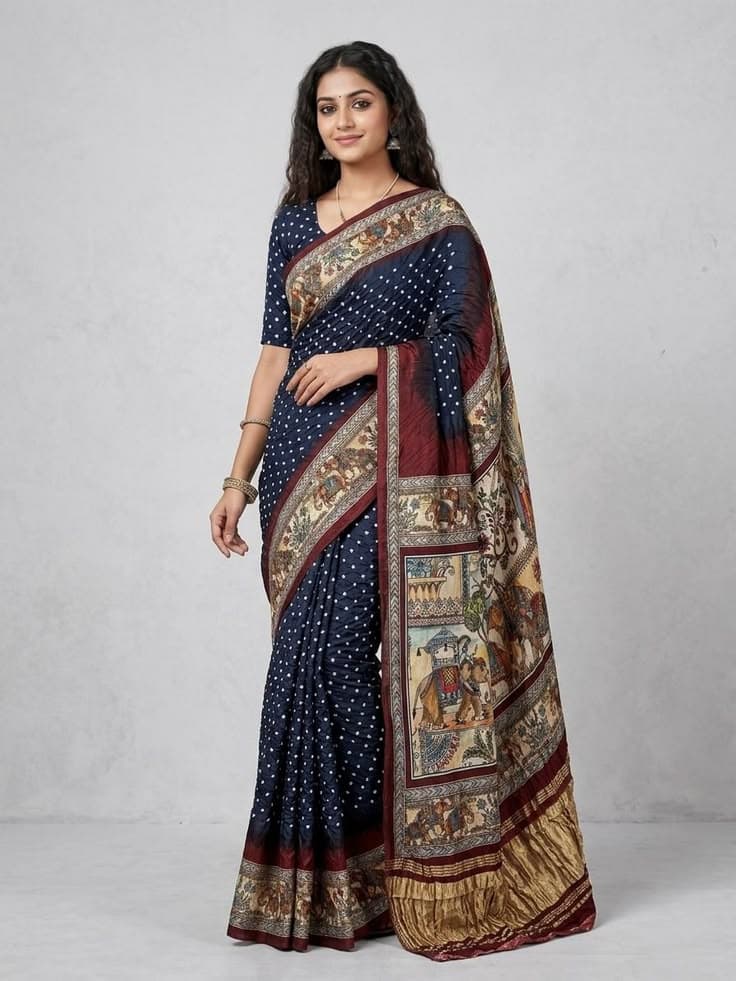 Desert Muse Blue Bandhni Saree