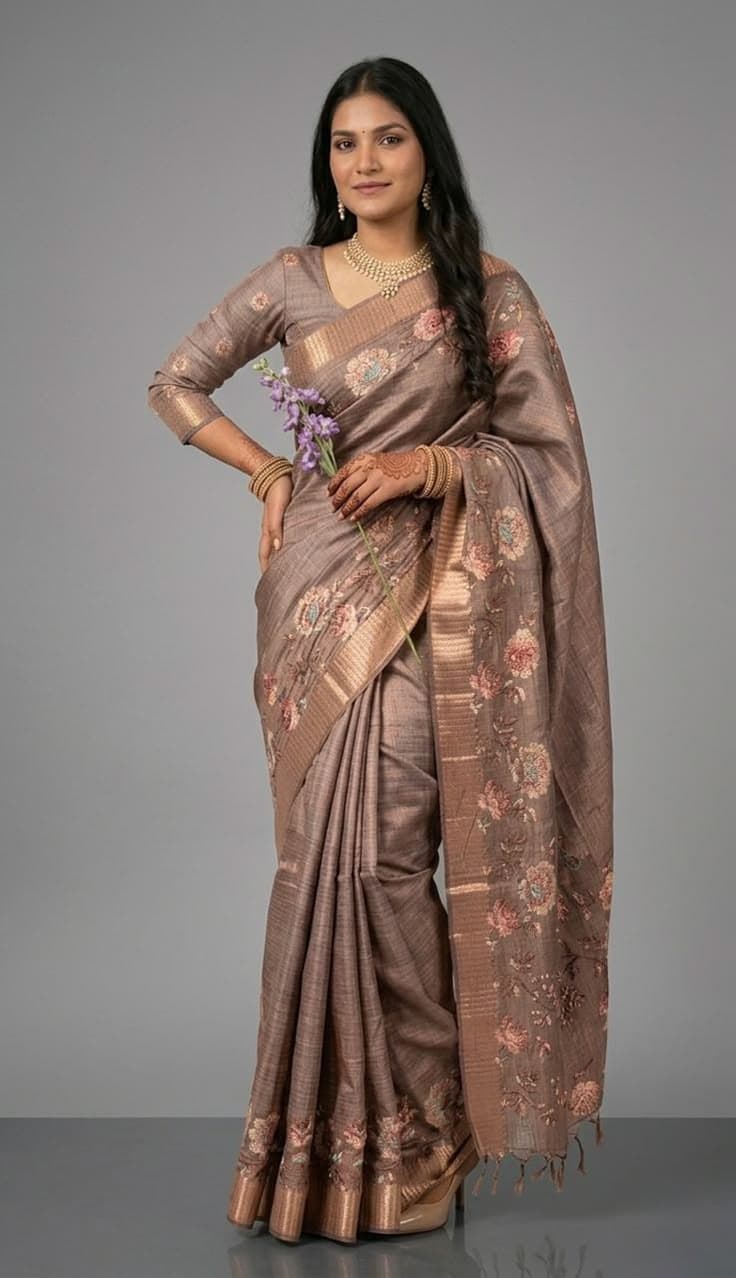 Noor & Loom Brown Saree