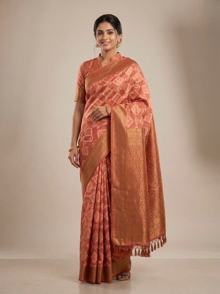 Sunny Bloom Peach Saree
