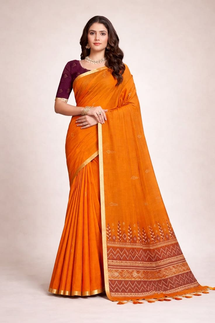 Serene Threads Sunset Amber Saree