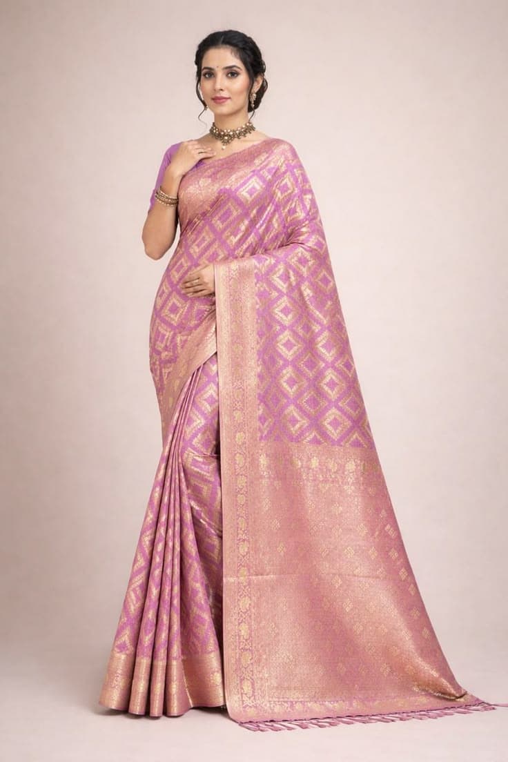 Noorani Light Mauve Gold Saree