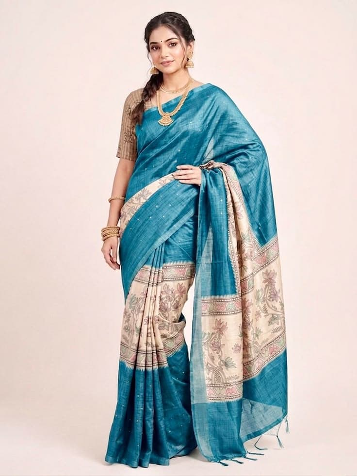 Petal Elegance Light Blue Saree
