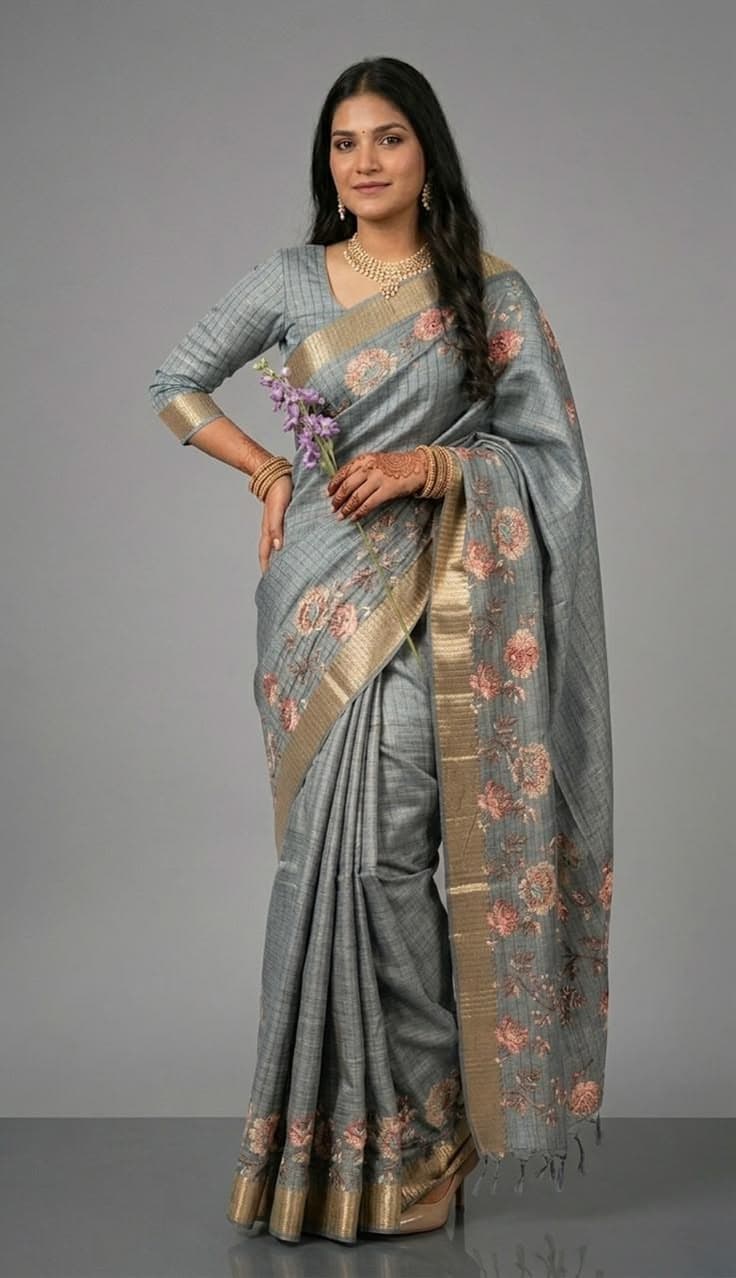 Noor & Loom Gray Saree