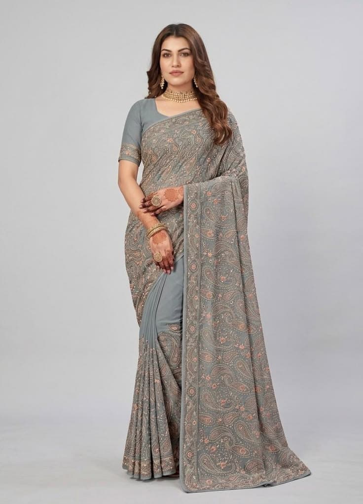 Laavanya Sutra Ice Blue Saree