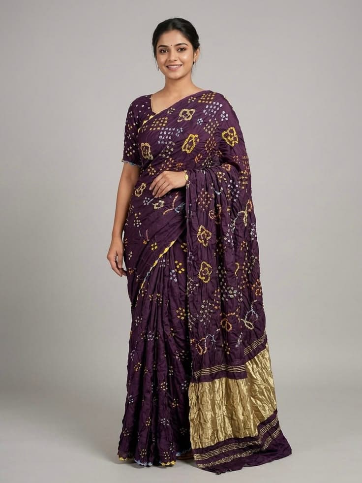 Mehfil Magic Wine Bandhani Saree