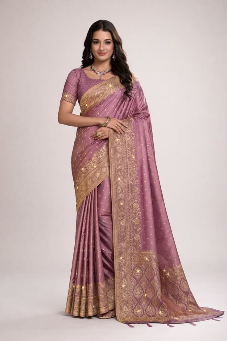 Sunehri silk purple saree