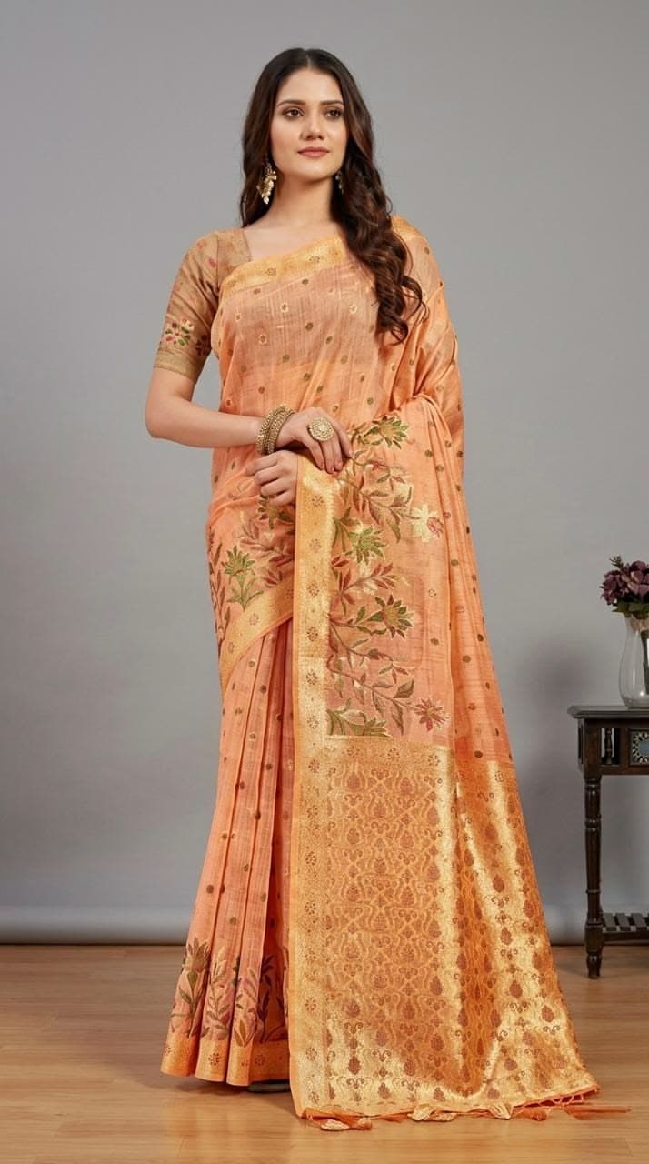 Man Mohini Peach  Saree