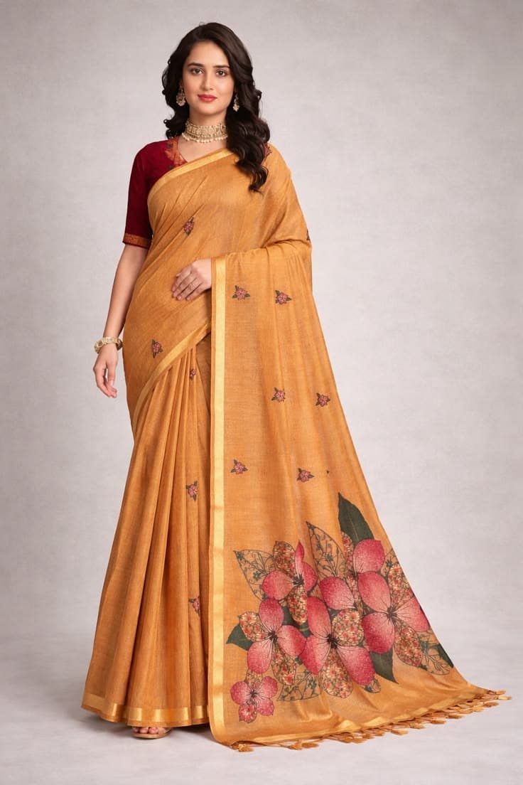 Rose Lily Mustard Gold Saree 