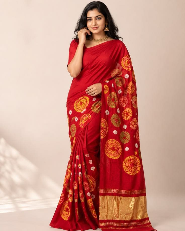 Pop Tint Bandhani Red Saree