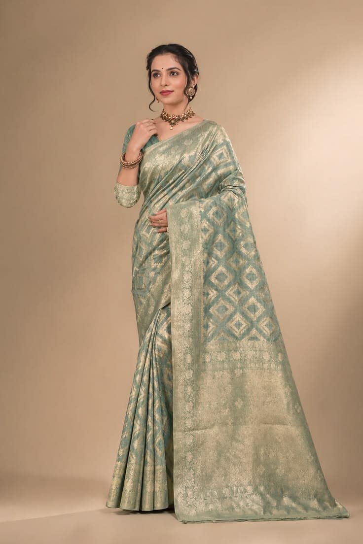 Noorani Sage Green Gold Saree