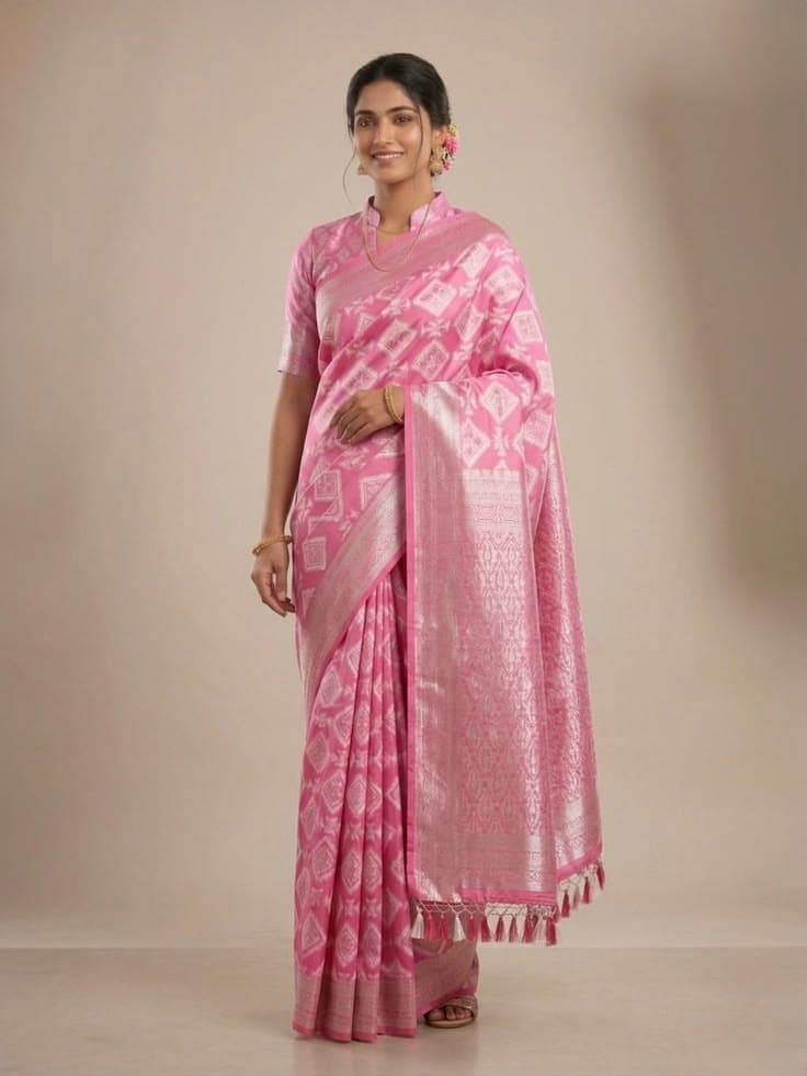 Sunny Bloom Baby Pink Saree