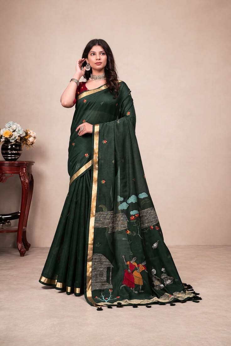 Heritage Hues Bottle Green Saree