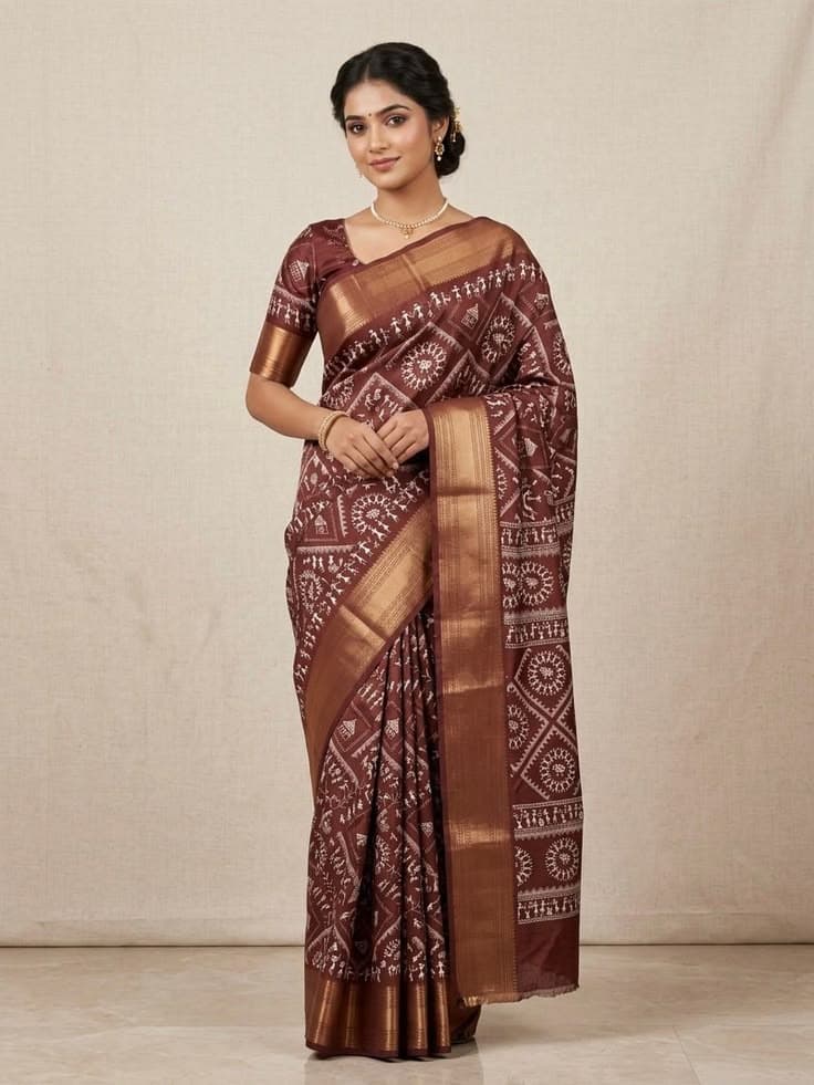 Desi Worli Dusty Brown Saree