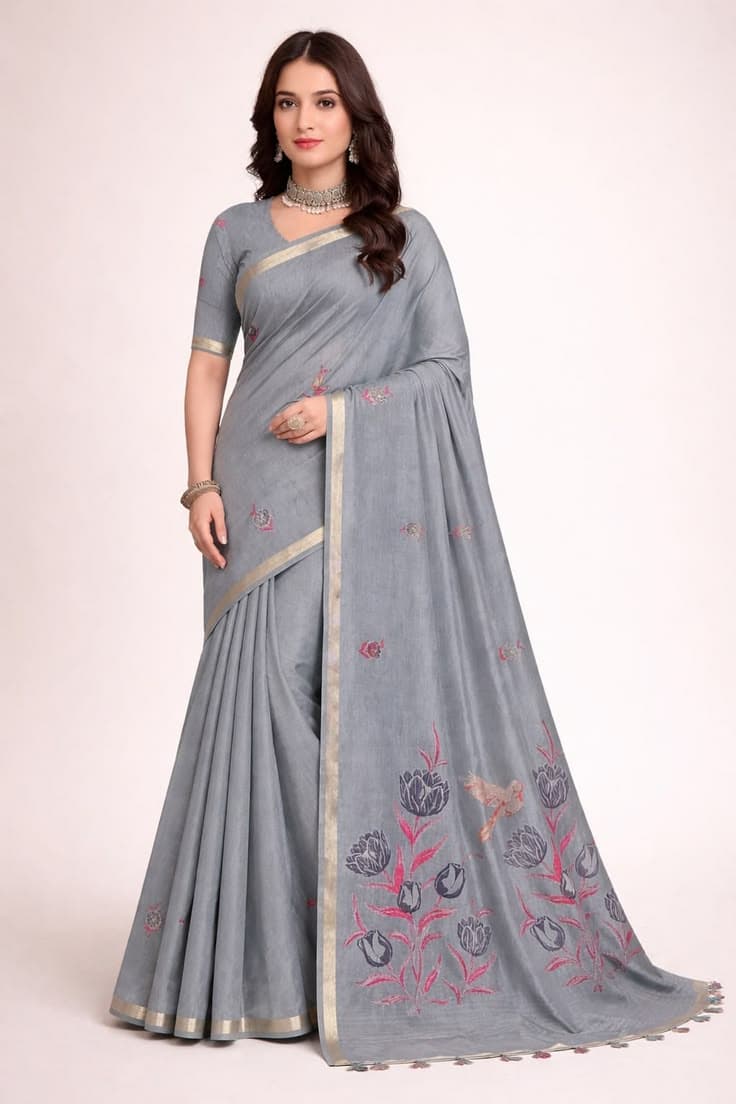 Urban Rang Silver Bloom Saree