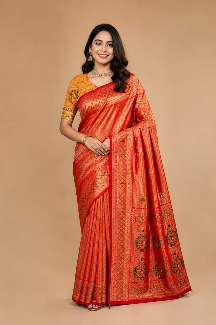 Rajrani Handlooms Red Saree