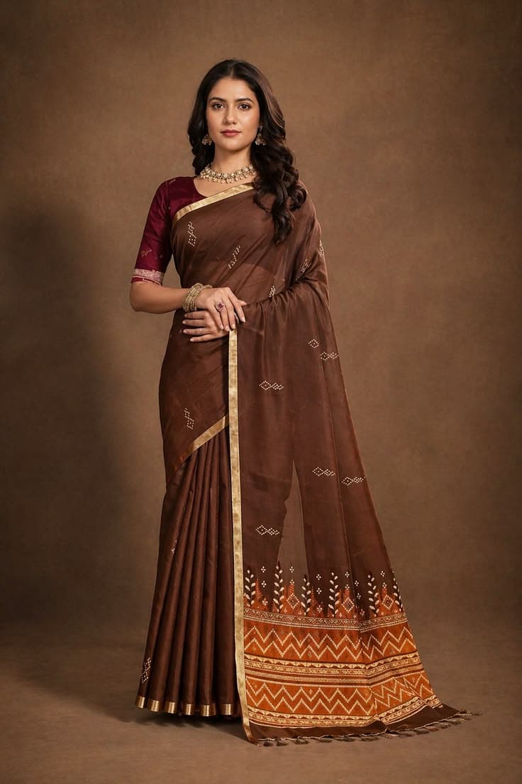 Serene Threads Rustic Cocoa Saree