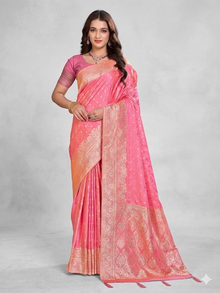 Sunehri silk pink saree