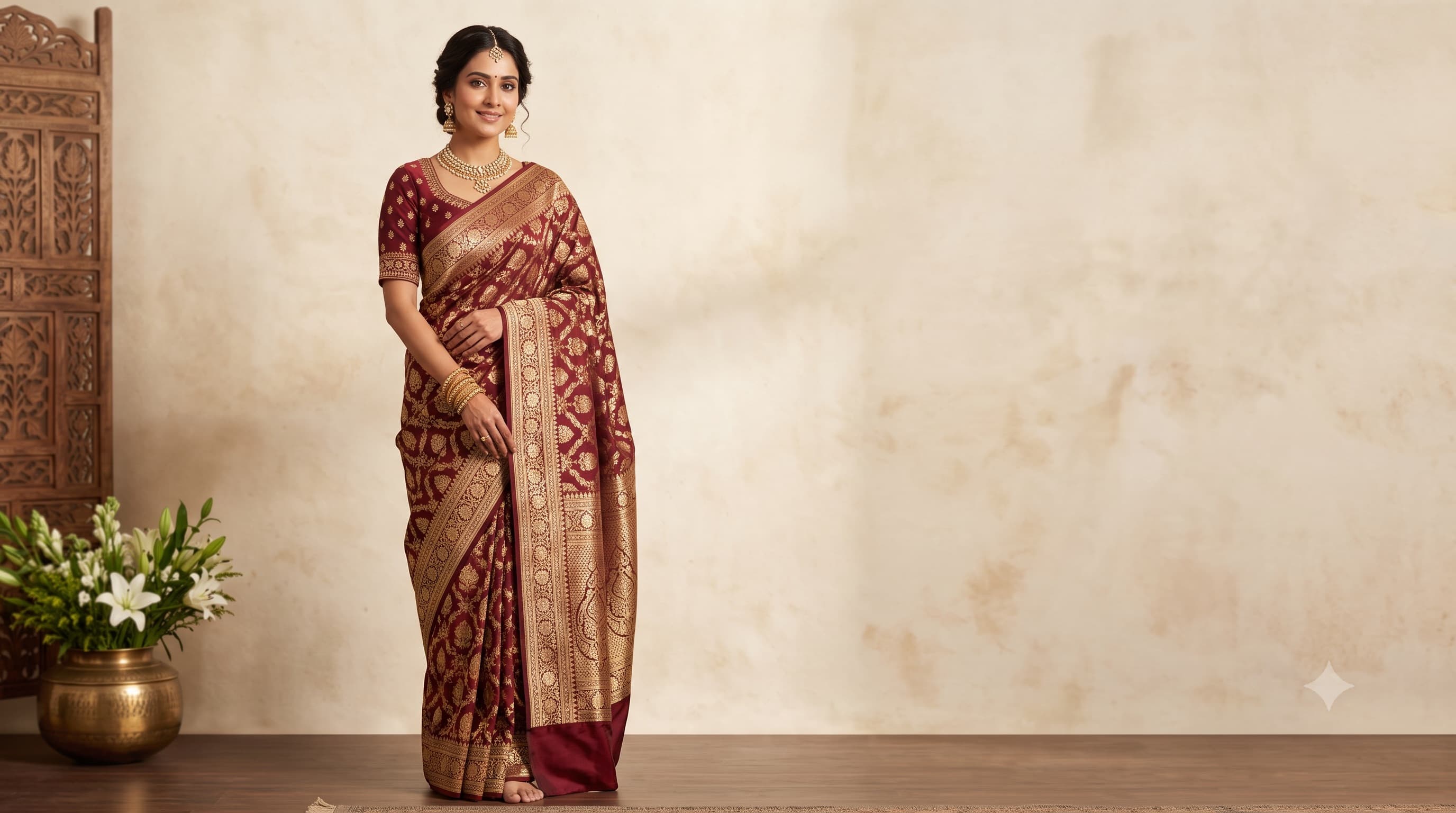 Aishwanee House — rare handwoven maroon silk saree with regional artistry