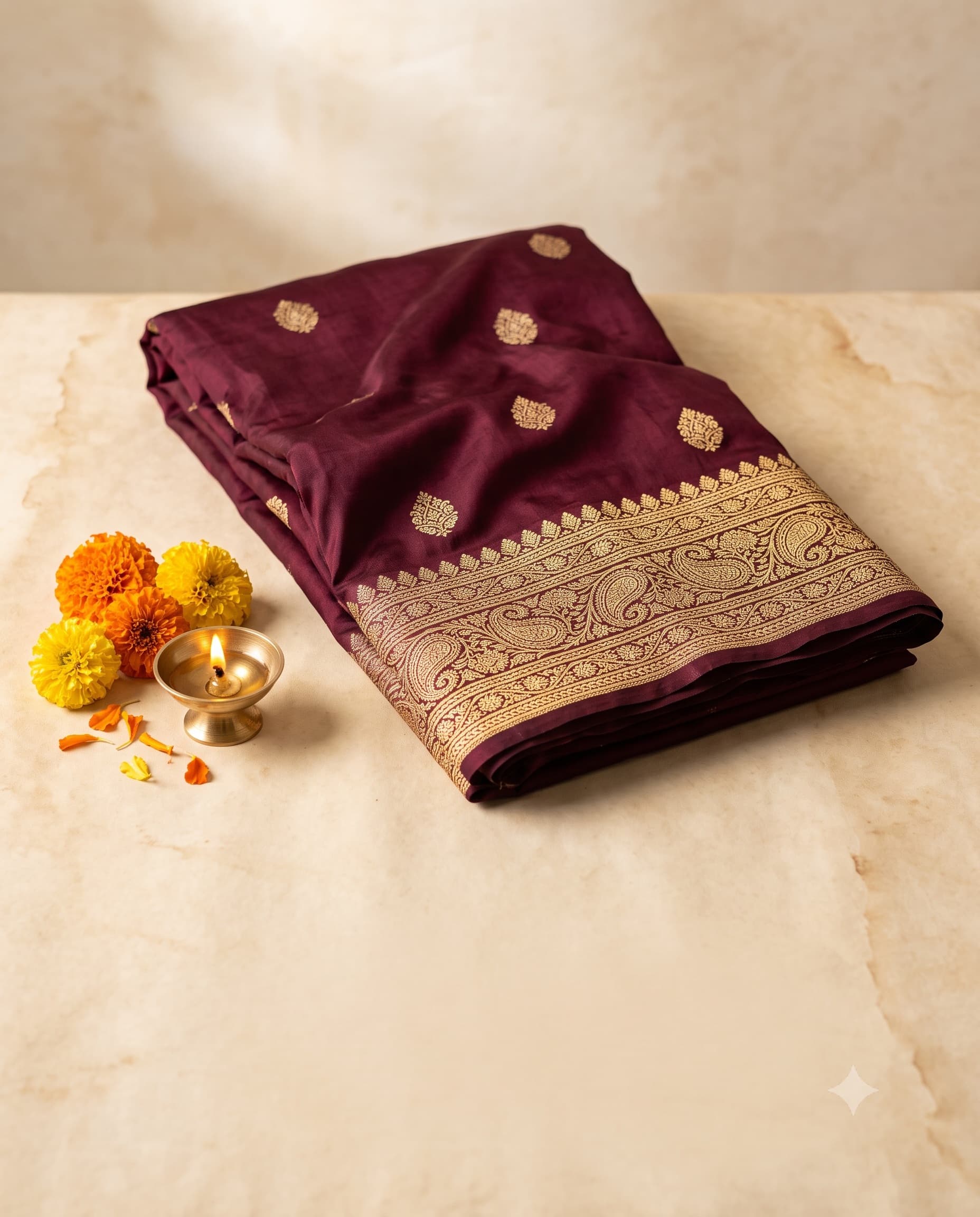 Aishwanee House — rare handwoven maroon silk saree with regional artistry