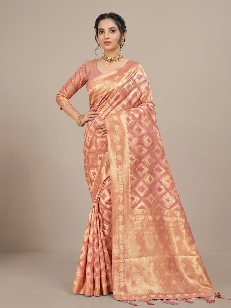 Noorani Blush Pink Gold Saree