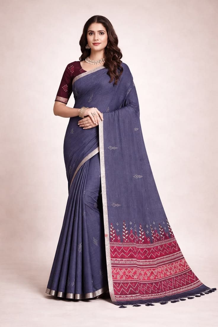 Serene Threads Midnight Indigo Saree