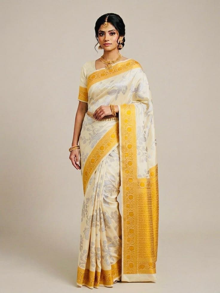 Roohani Resham Yellow Saree