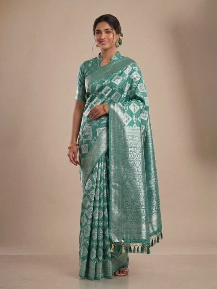 Sunny Bloom Mint Blue Saree